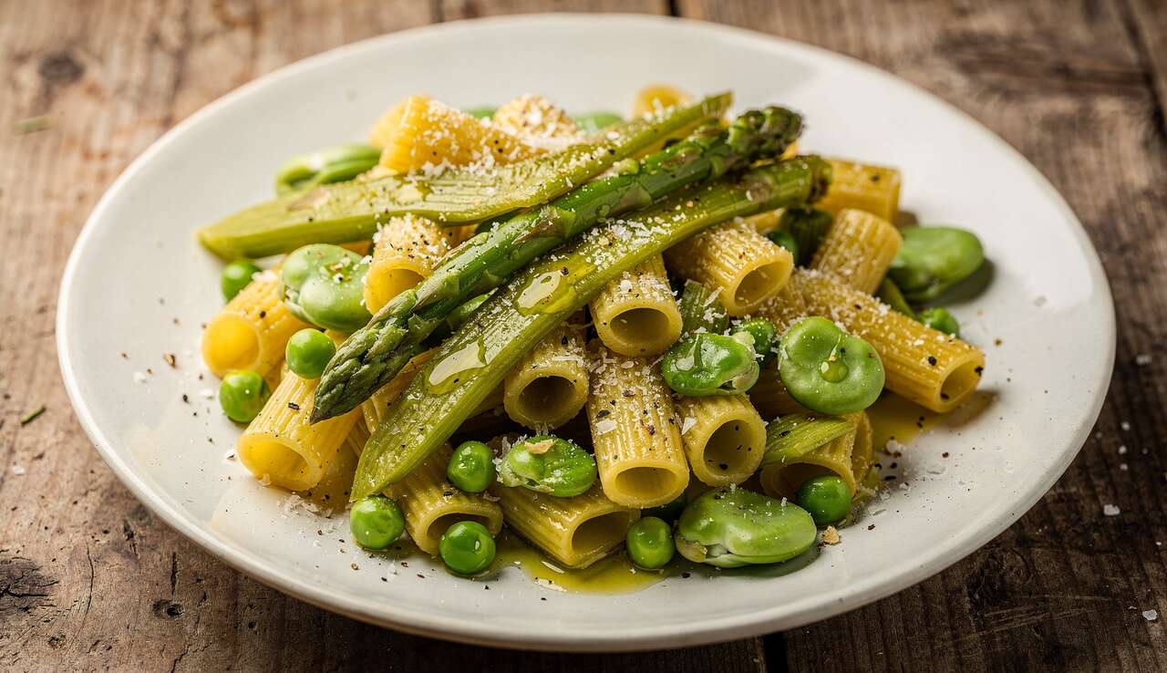 Rigatoni aux petits pois, fèves et asperges : une recette printanière