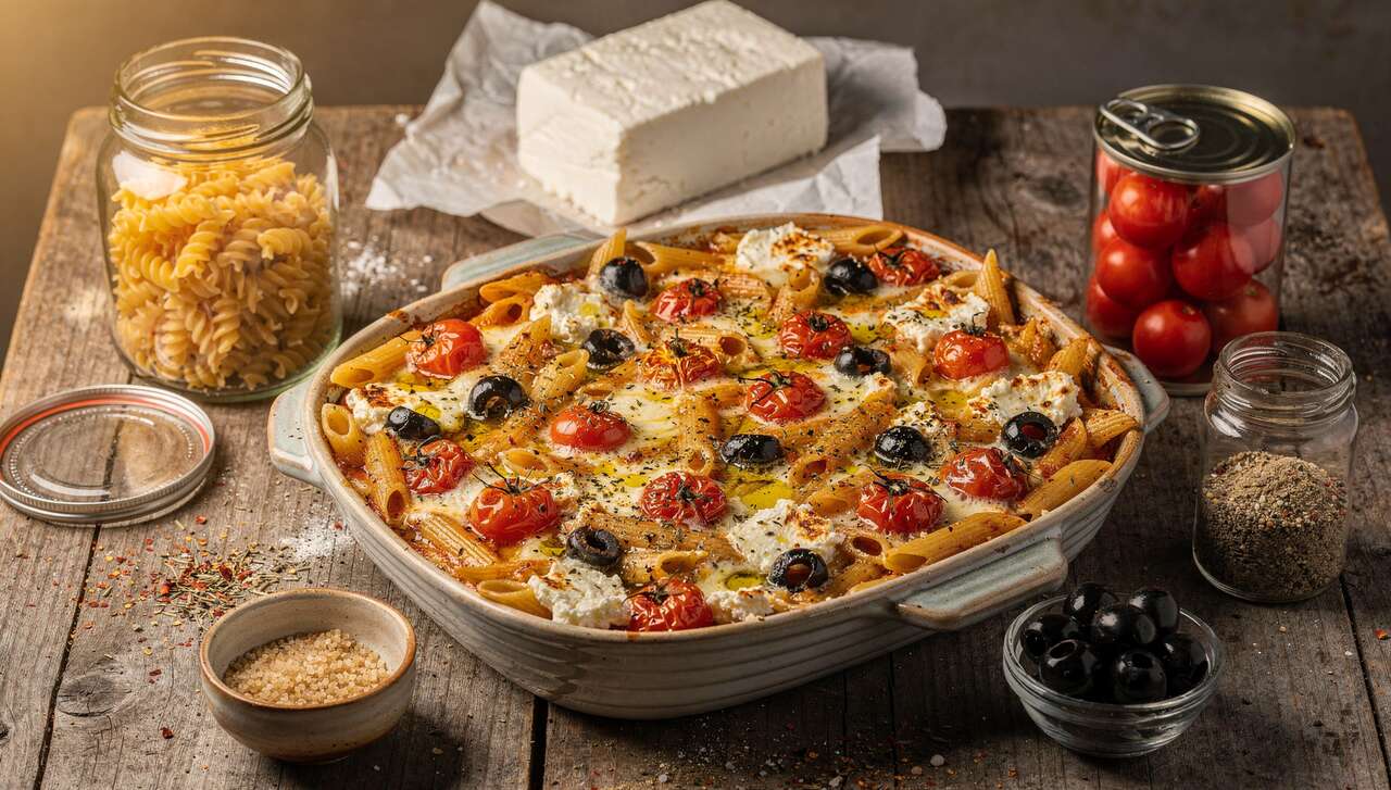 Recette facile : pâtes feta tomates au four en 20 min