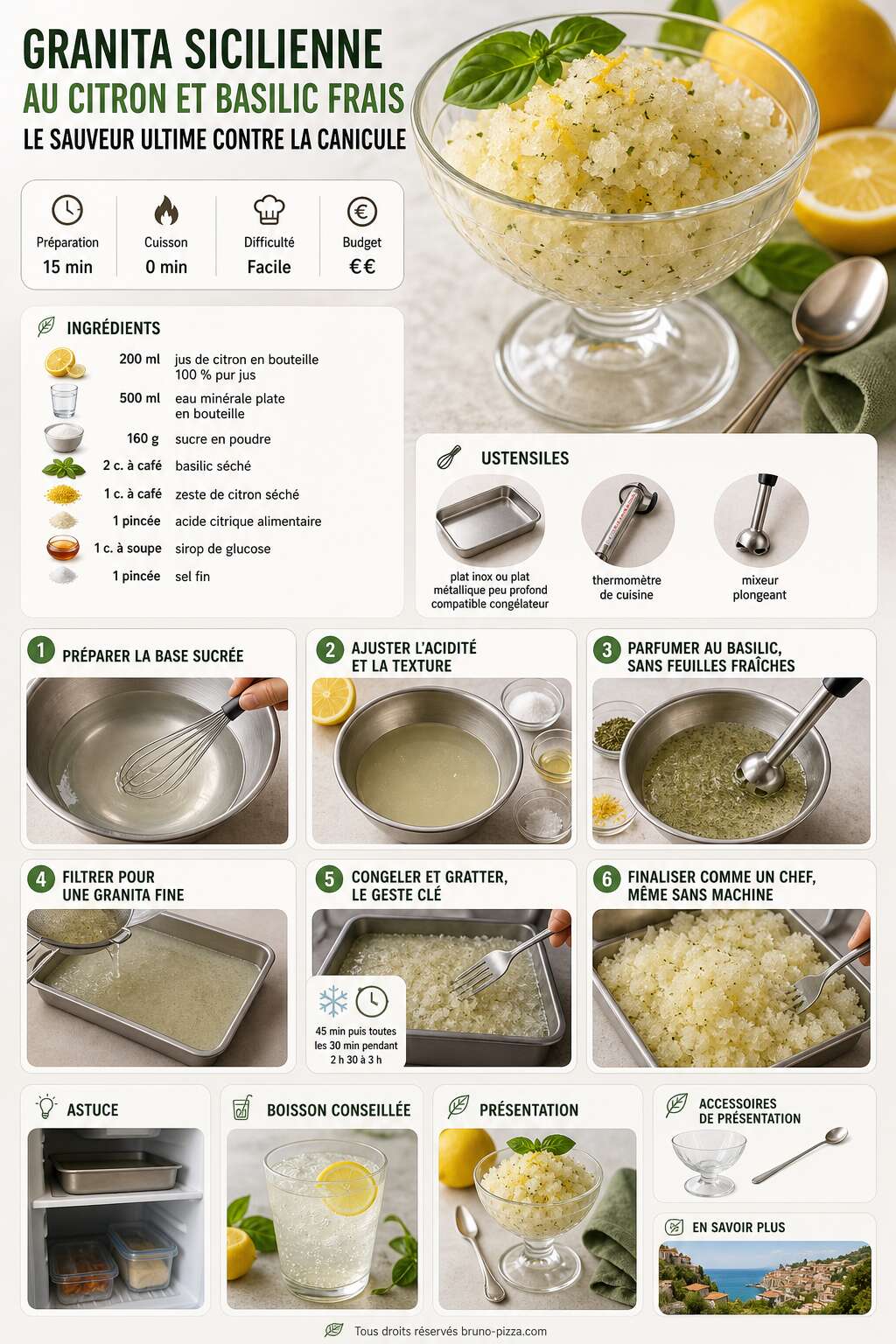Fiche recette Granita sicilienne au citron et basilic frais : le sauveur ultime contre la canicule Fiche recette Granita sicilienne au citron et basilic frais : le sauveur ultime contre la canicule