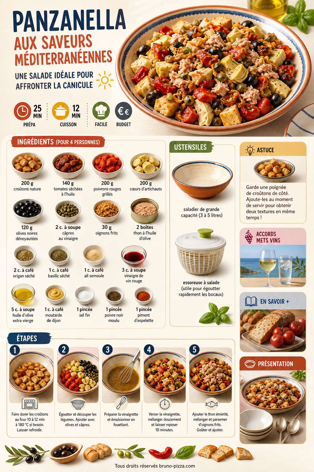 Fiche recette Panzanella aux saveurs méditerranéennes : une salade idéale pour affronter la canicule Fiche recette Panzanella aux saveurs méditerranéennes : une salade idéale pour affronter la canicule
