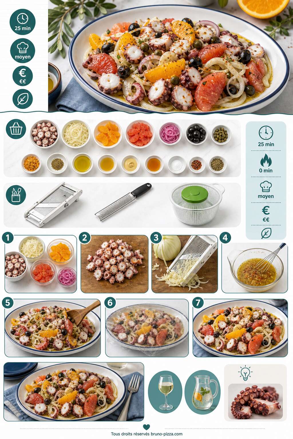 Fiche recette Salade de poulpe aux agrumes et fenouil croquant : la recette fra&icirc;cheur de l'&eacute;t&eacute;