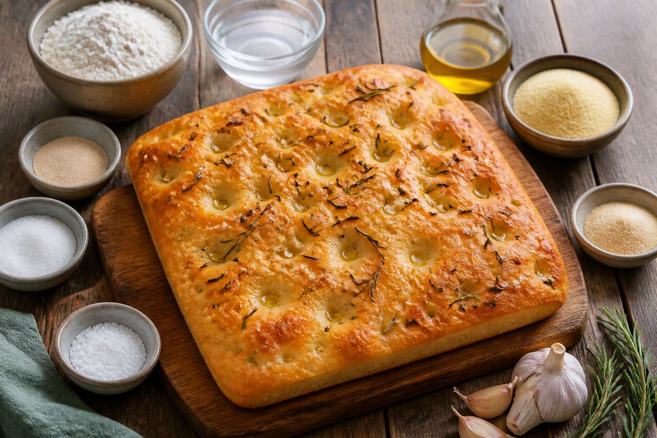 Focaccia à l'huile d'olive et romarin : idéale pour accompagner vos salades d'été