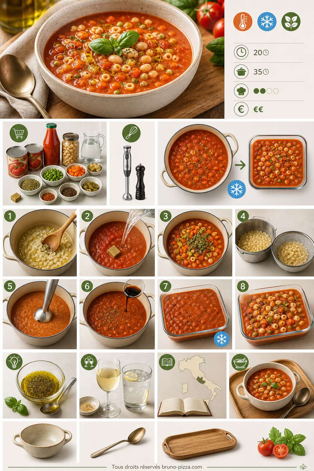 Fiche recette Minestrone glacé à la tomate et au basilic : la soupe anti-canicule par excellence Fiche recette Minestrone glacé à la tomate et au basilic : la soupe anti-canicule par excellence