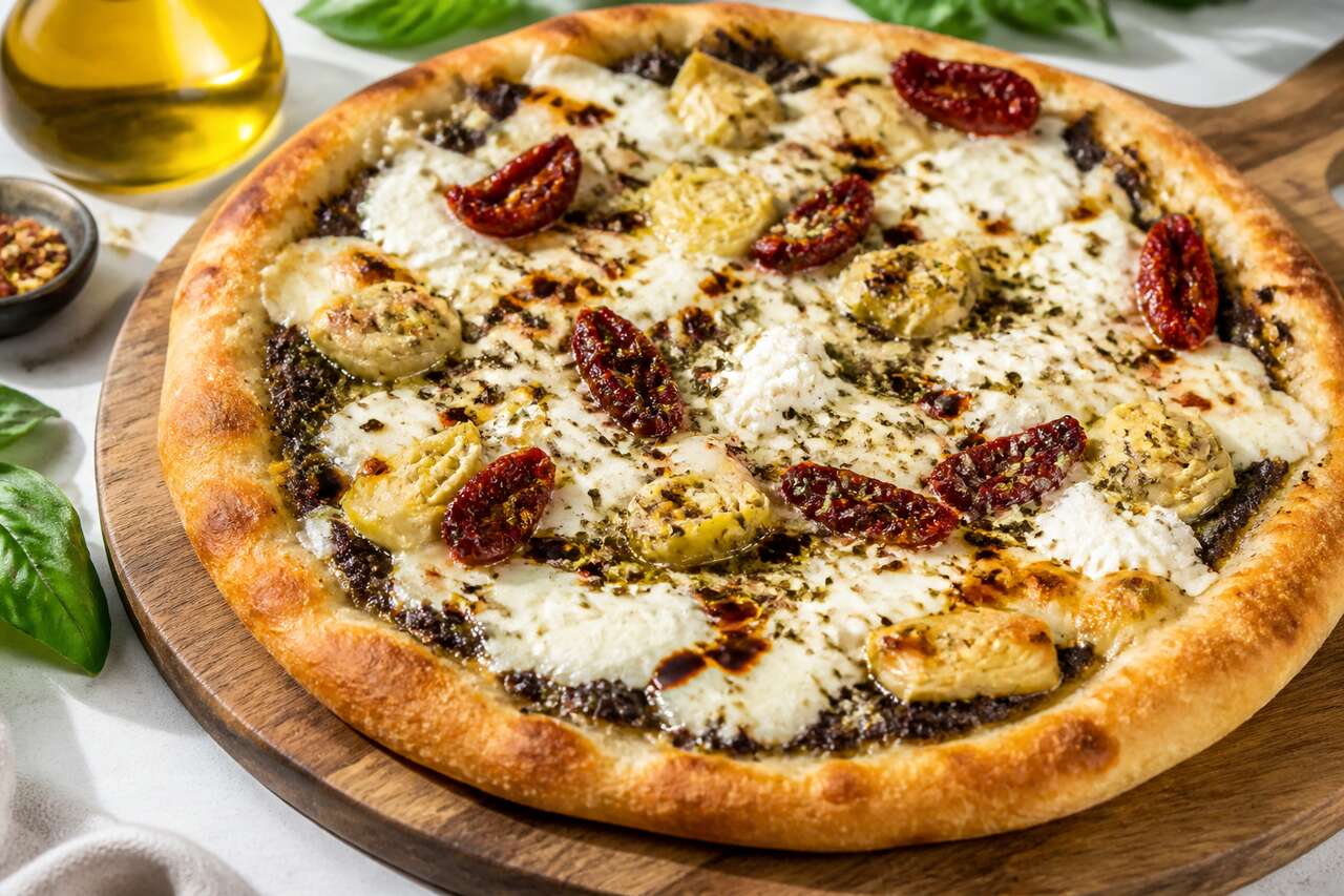Pizza d'été à la tapenade et ricotta : un délice crémeux à partager