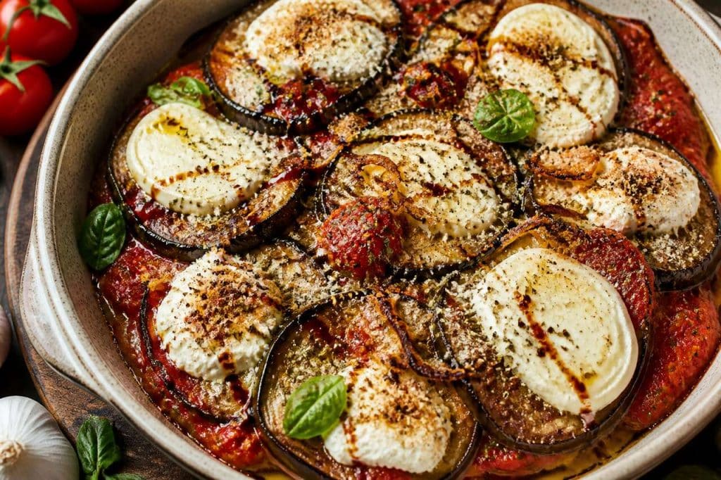 Melanzane alla parmigiana revisitée au chèvre frais : une version plus légère pour l'été