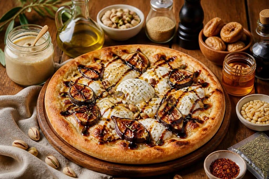 Pizza d'été à la burrata, figues et miel