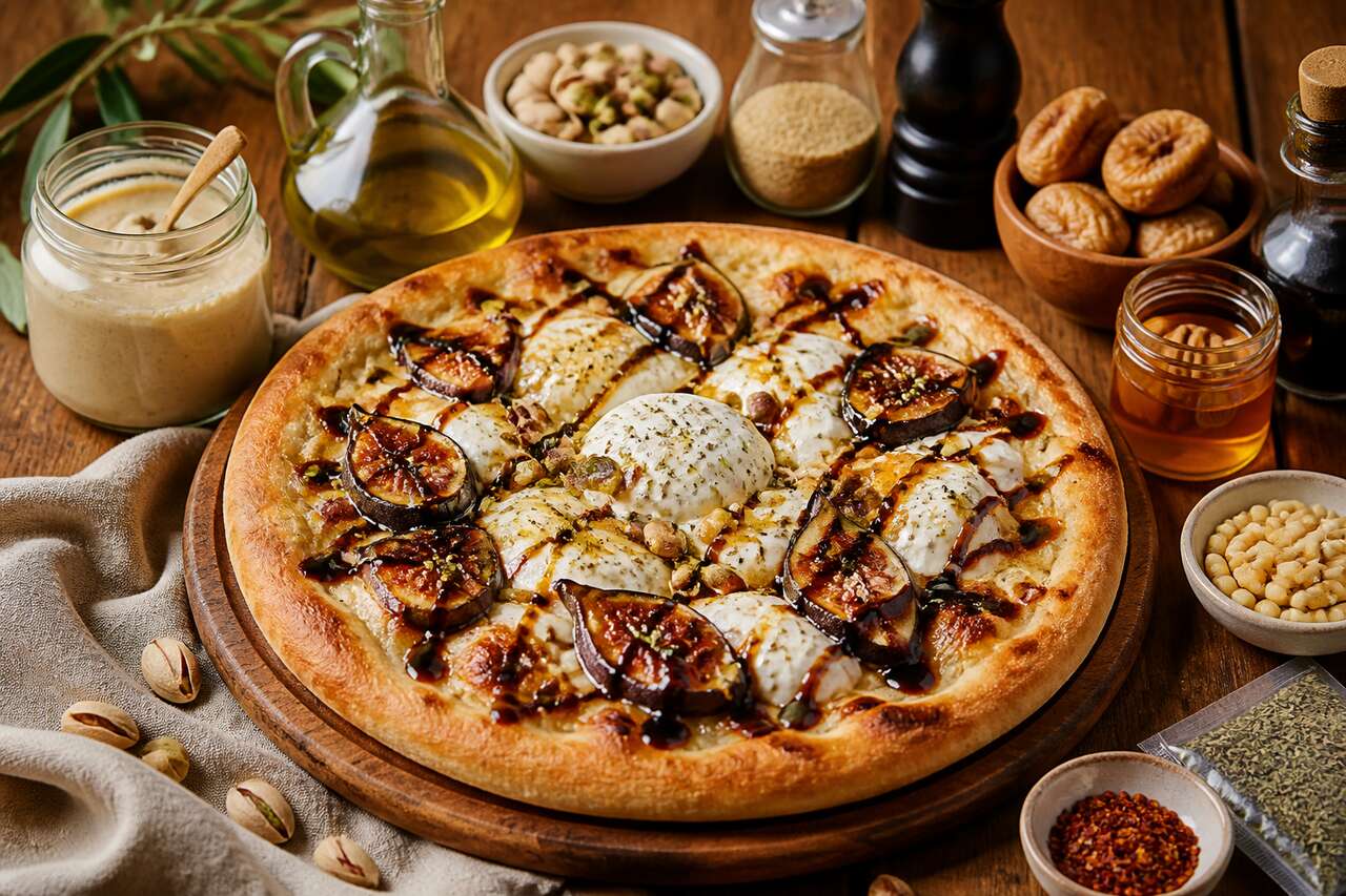 Pizza d'été à la burrata, figues et miel
