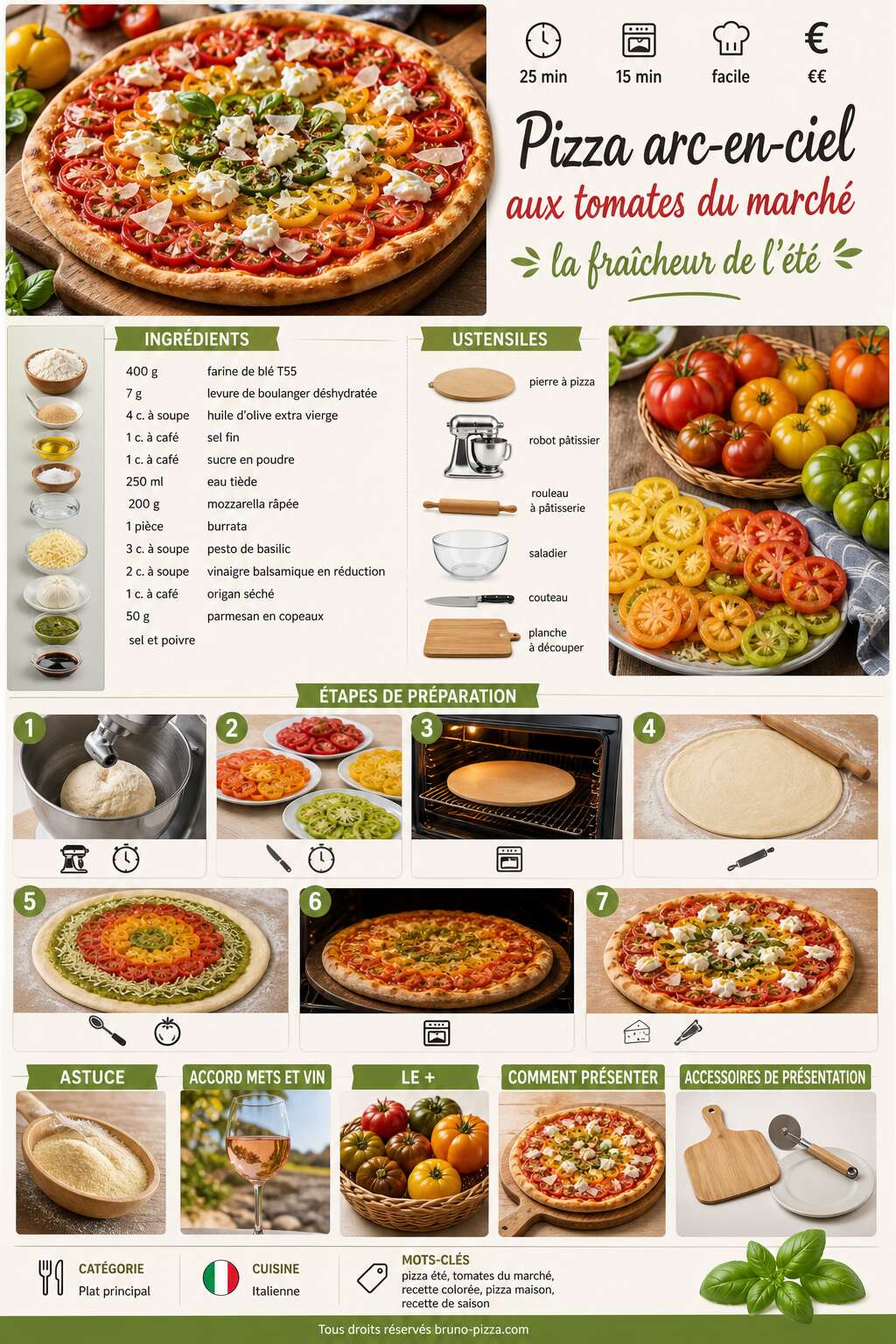 Fiche recette Pizza arc-en-ciel aux tomates du march&eacute; : la fra&icirc;cheur de l'&eacute;t&eacute;