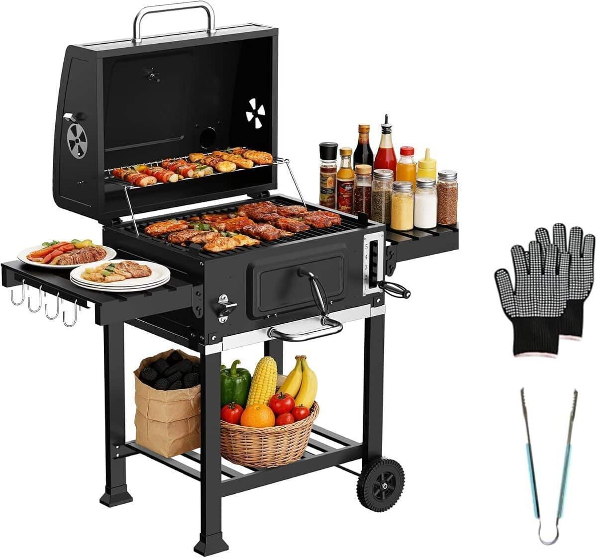 Test du barbecue au charbon XXL TEENO : grand modèle avec fumoir et thermomètre intégré