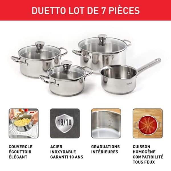 Découvrez notre test détaillé de la batterie de cuisine Tefal Duetto A705A835 : qualités, performance induction et durabilité de cet ensemble inox haut de gamme.