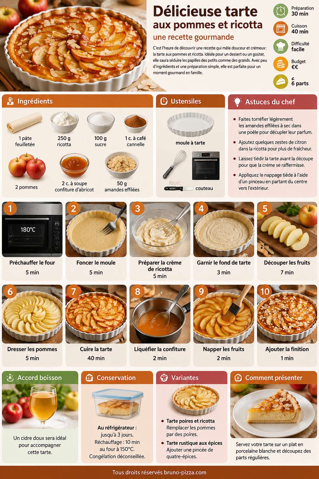 Fiche recette D&eacute;licieuse tarte aux pommes et ricotta : une recette gourmande