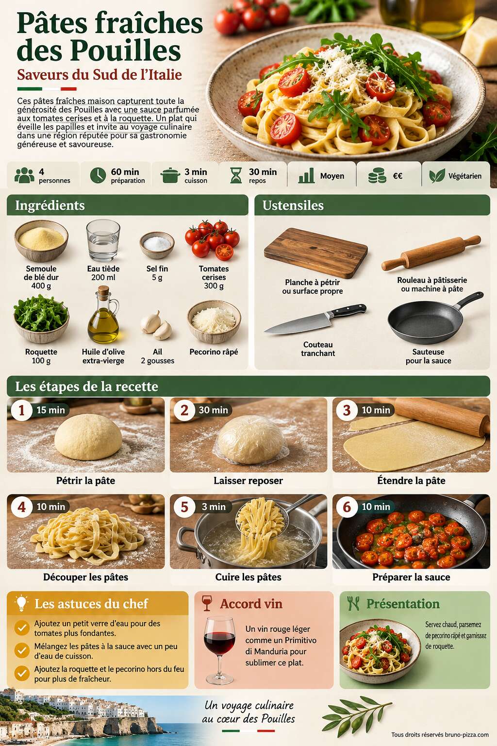 Fiche recette Recette de p&acirc;tes fra&icirc;ches des Pouilles : saveurs du Sud de l'Italie