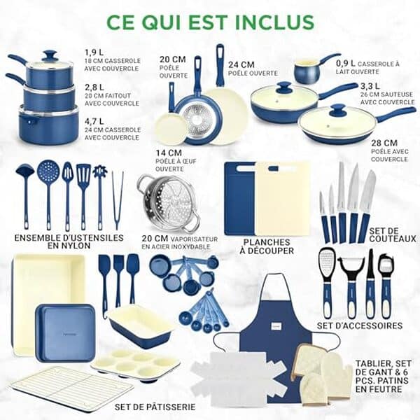 Découvrez notre test détaillé de la batterie de cuisine NutriChef 54 pièces antiadhésive : performance, qualité et durabilité pour votre cuisine.